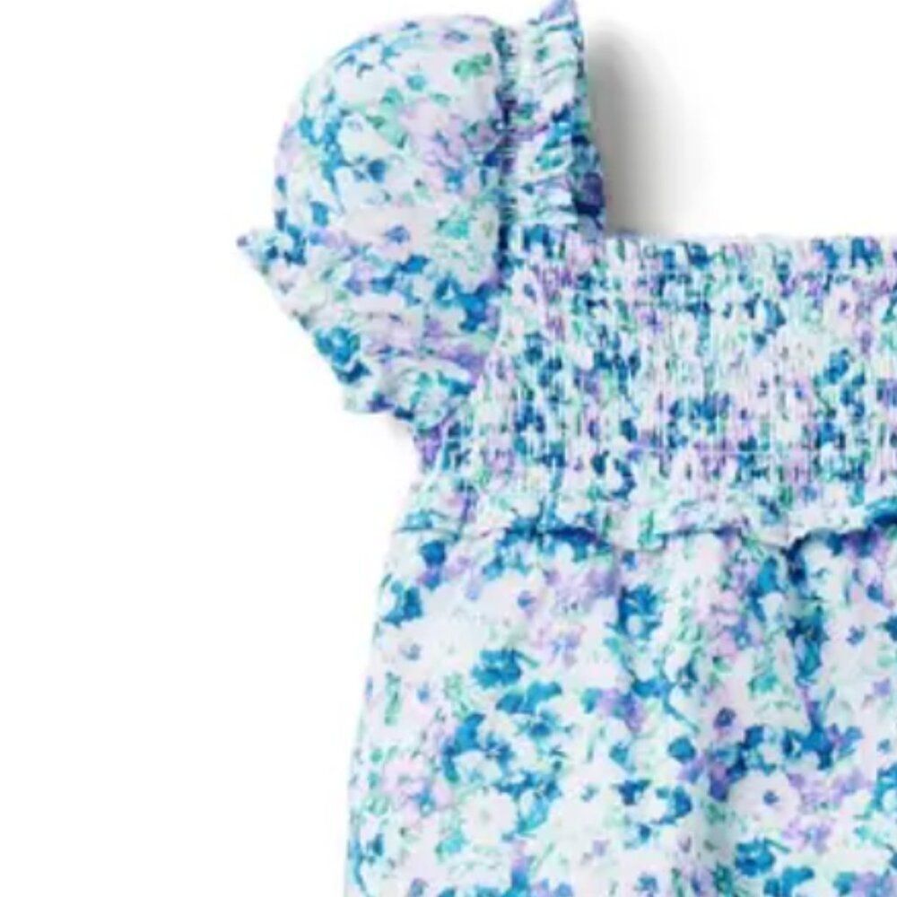 Janie and Jack 100048726 Blue floral Lily Smocked Baby Romper 6-12 months NWT